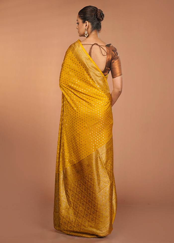 Yellow Dupion Silk Saree With Blouse Piece