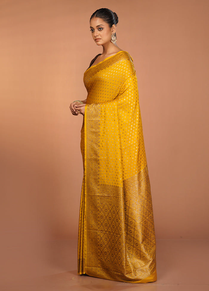 Yellow Dupion Silk Saree With Blouse Piece