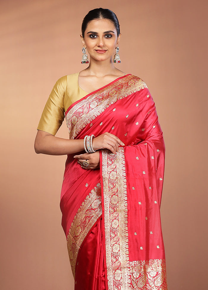 Pink Handloom Katan Pure Silk Saree With Blouse Piece