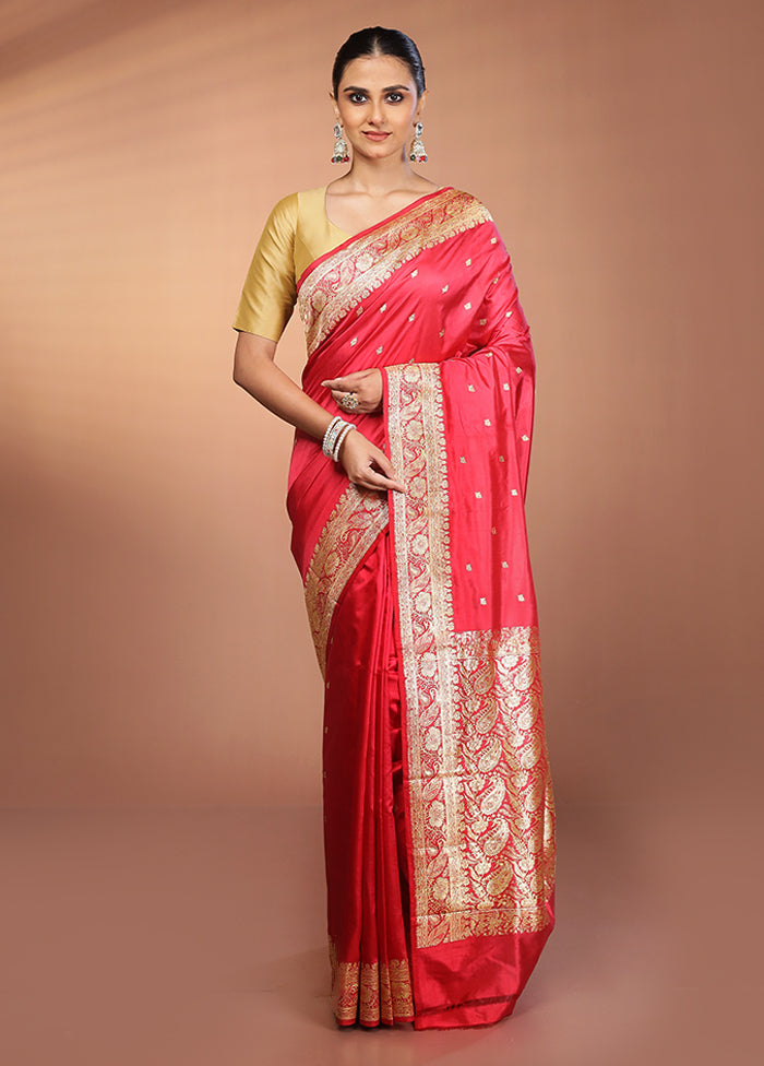 Pink Handloom Katan Pure Silk Saree With Blouse Piece
