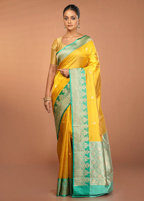Yellow Handloom Katan Pure Silk Saree With Blouse Piece