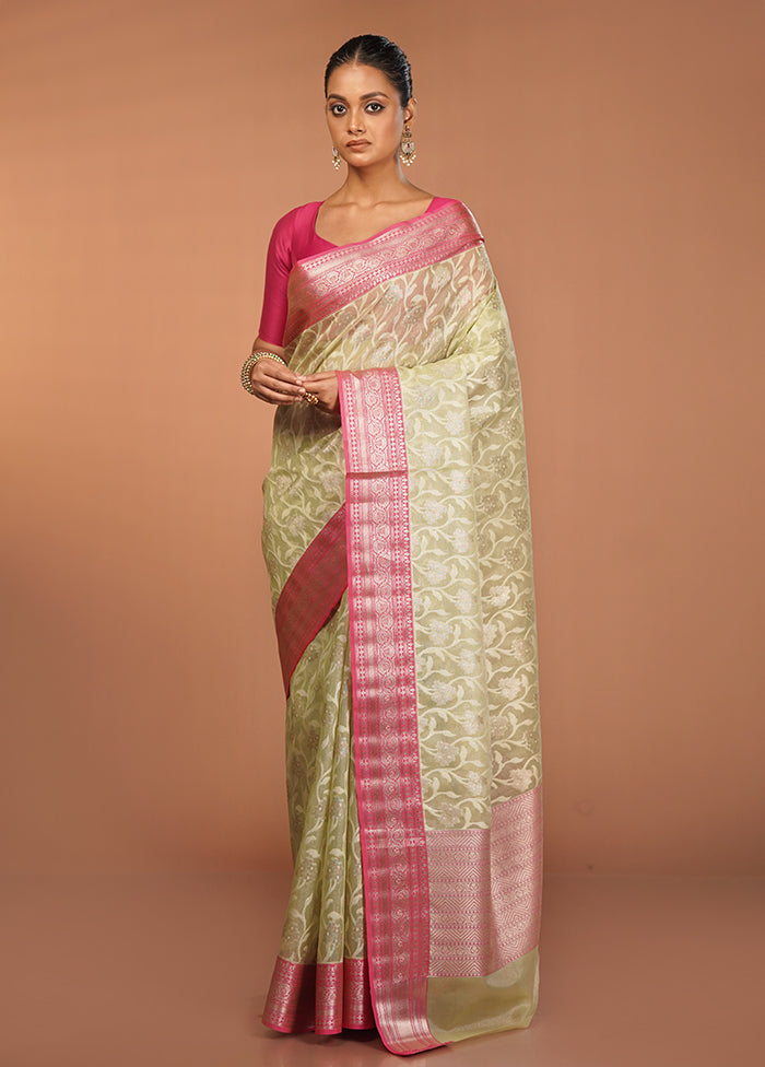 Green Kora Silk Saree With Blouse Piece