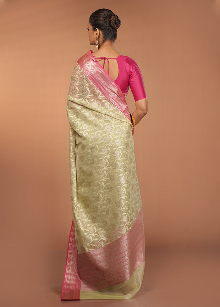 Green Kora Silk Saree With Blouse Piece
