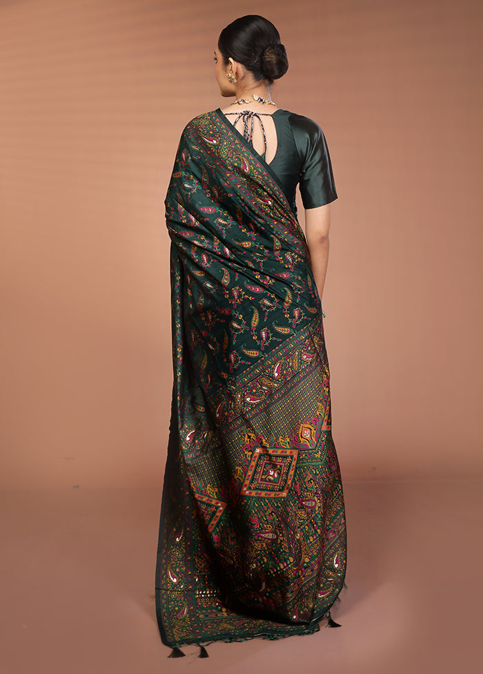 Green Dupion Silk Saree With Blouse Piece