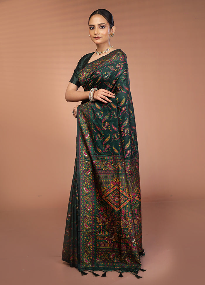 Green Dupion Silk Saree With Blouse Piece