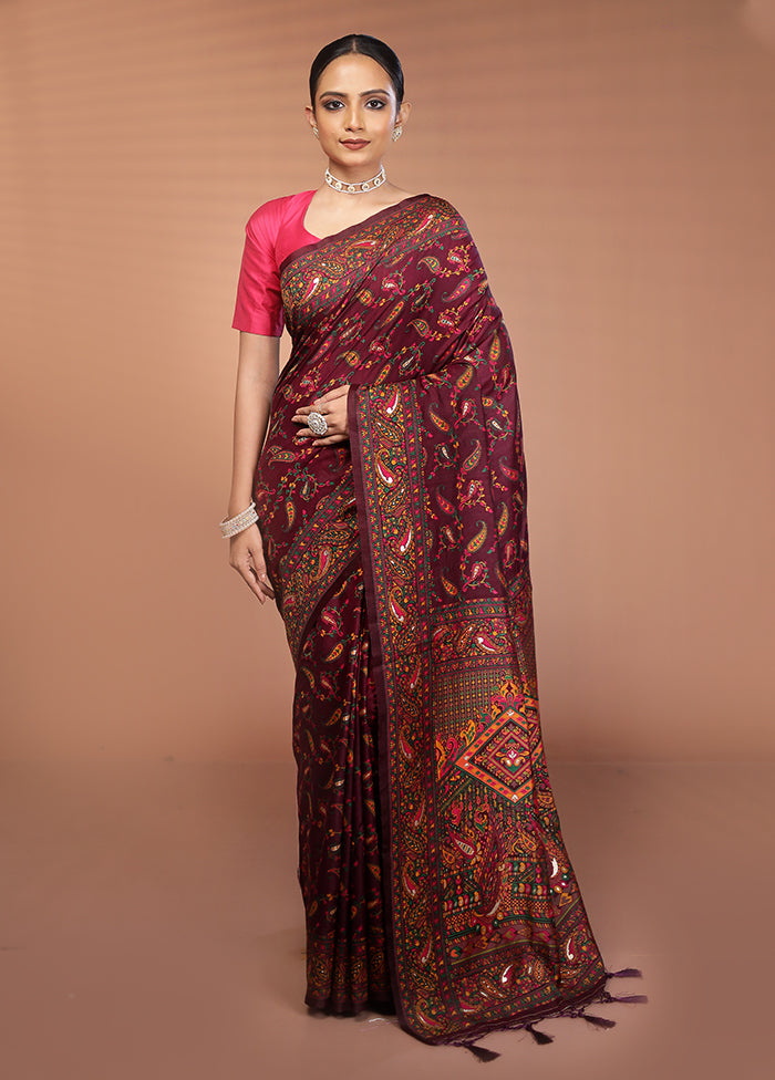 Purple Dupion Silk Saree With Blouse Piece