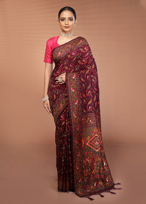 Purple Dupion Silk Saree With Blouse Piece