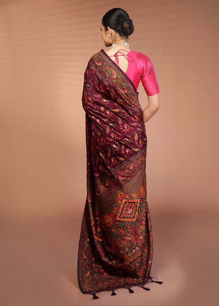Purple Dupion Silk Saree With Blouse Piece