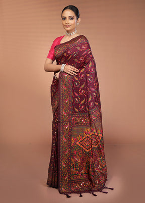 Purple Dupion Silk Saree With Blouse Piece