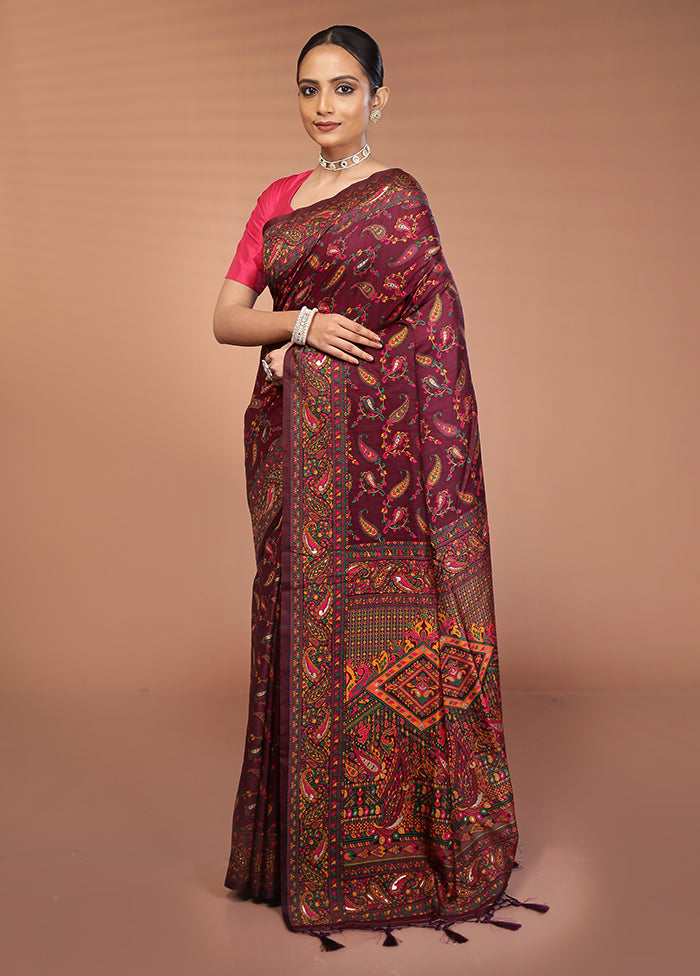 Purple Dupion Silk Saree With Blouse Piece