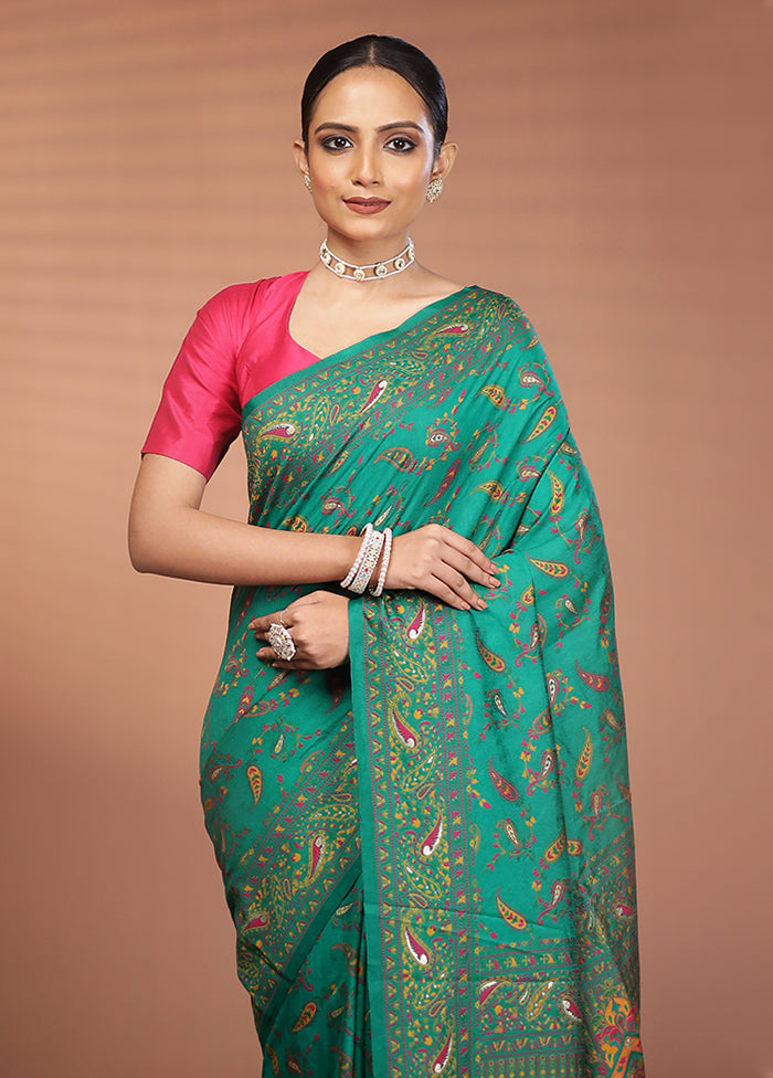 Green Dupion Silk Saree With Blouse Piece