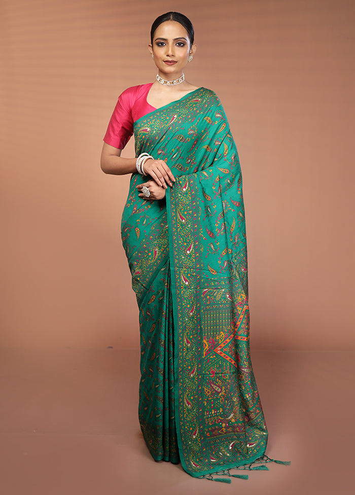 Green Dupion Silk Saree With Blouse Piece