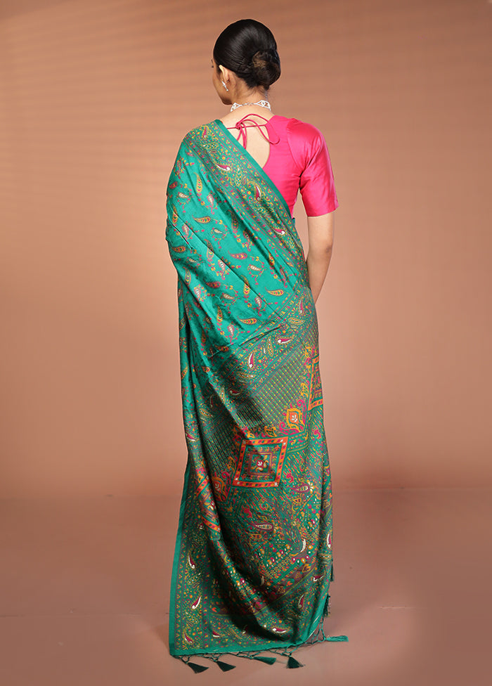 Green Dupion Silk Saree With Blouse Piece