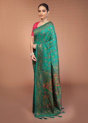 Green Dupion Silk Saree With Blouse Piece
