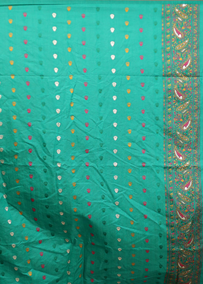 Green Dupion Silk Saree With Blouse Piece