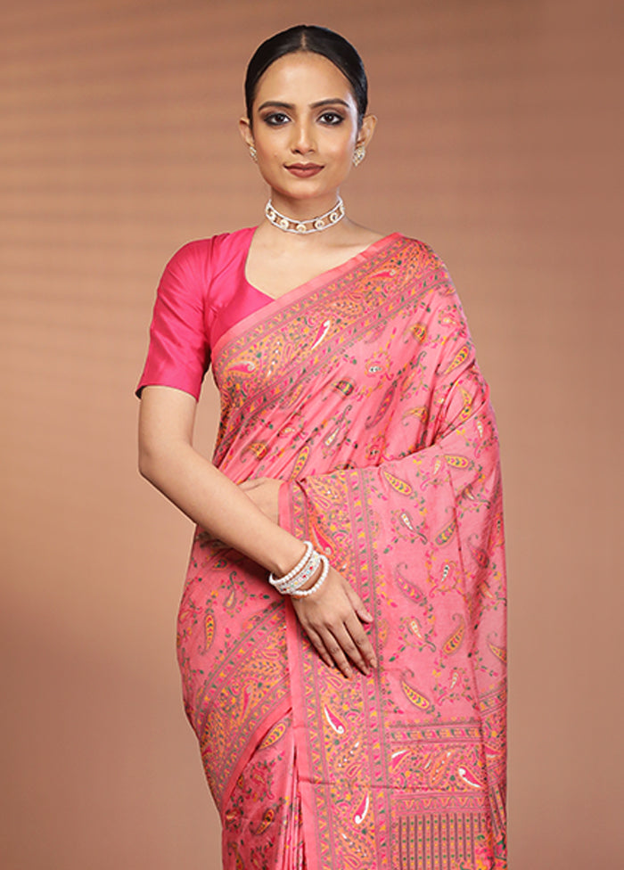 Pink Dupion Silk Saree With Blouse Piece