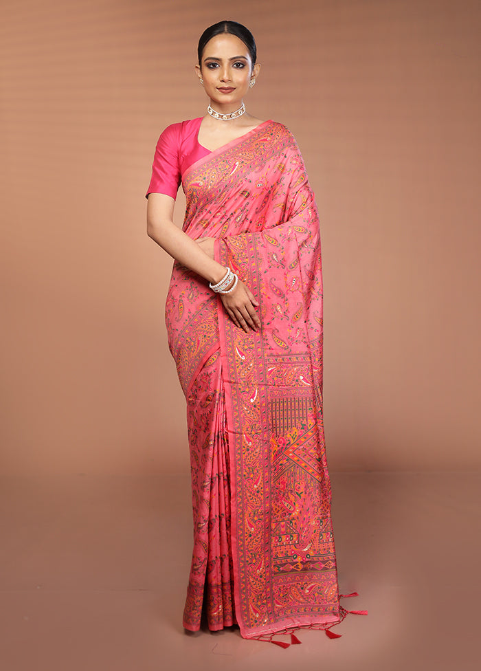Pink Dupion Silk Saree With Blouse Piece