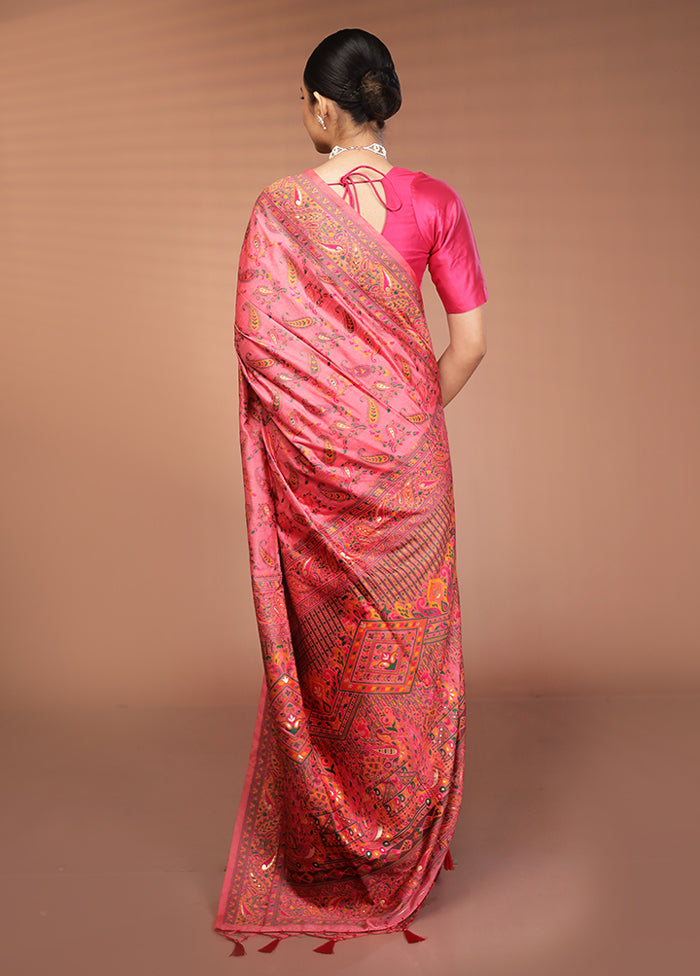 Pink Dupion Silk Saree With Blouse Piece