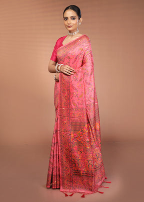 Pink Dupion Silk Saree With Blouse Piece
