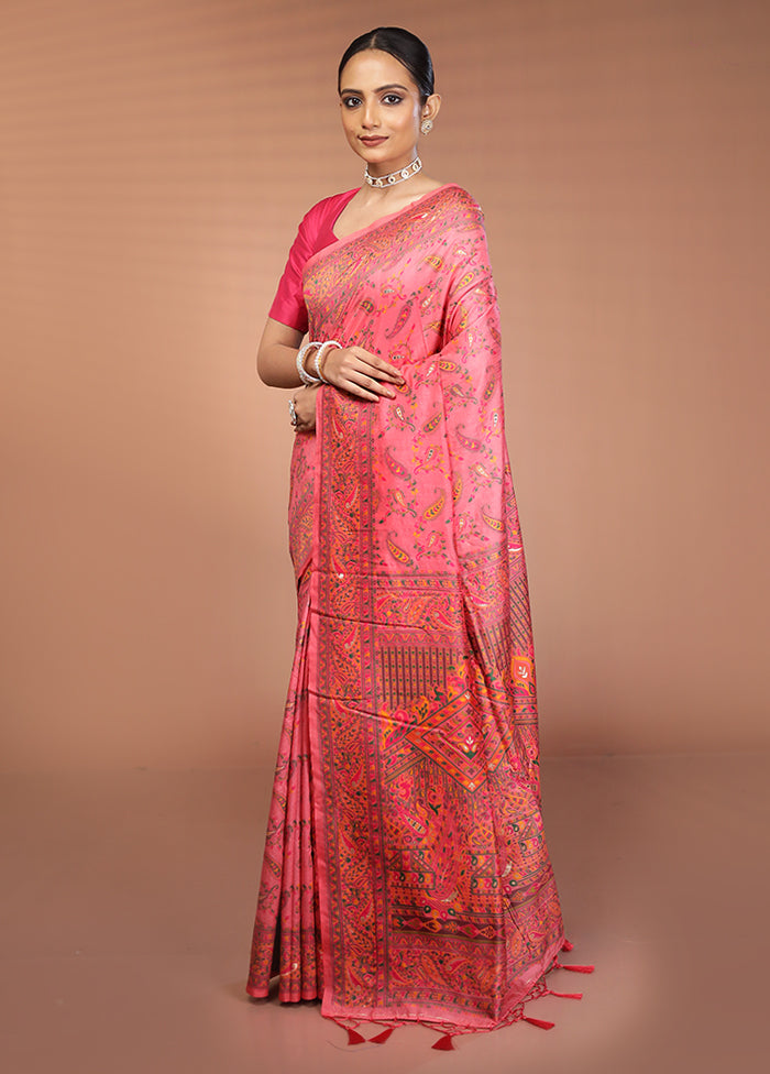 Pink Dupion Silk Saree With Blouse Piece