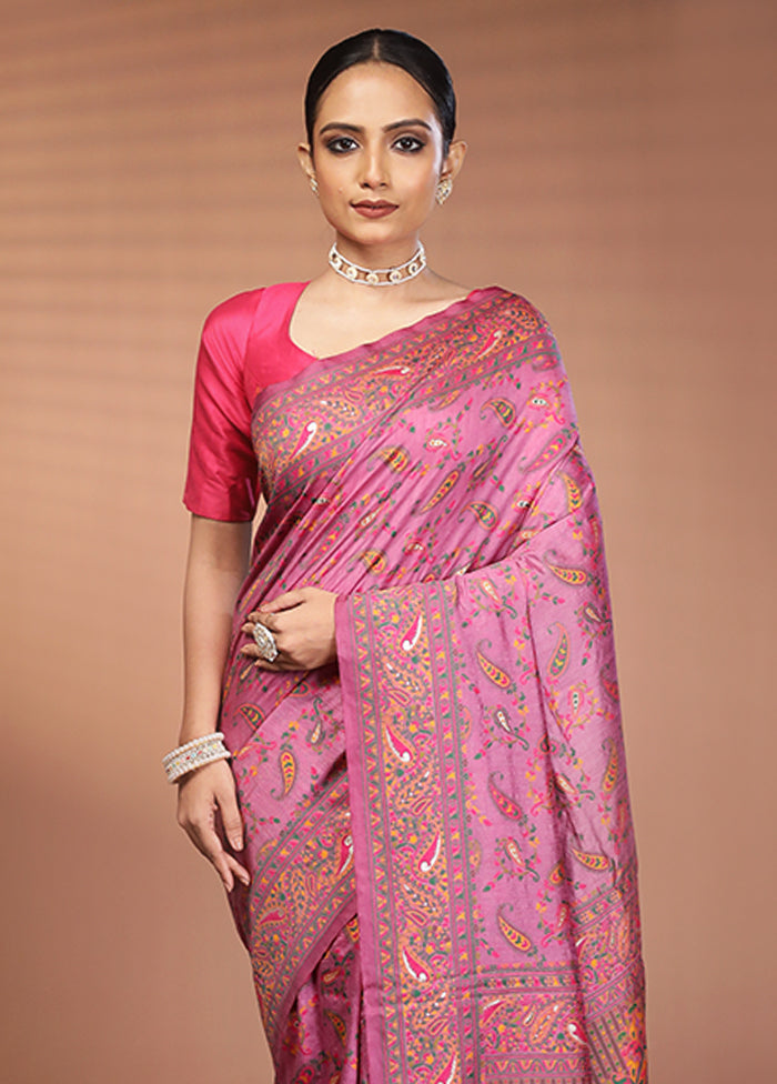 Pink Dupion Silk Saree With Blouse Piece
