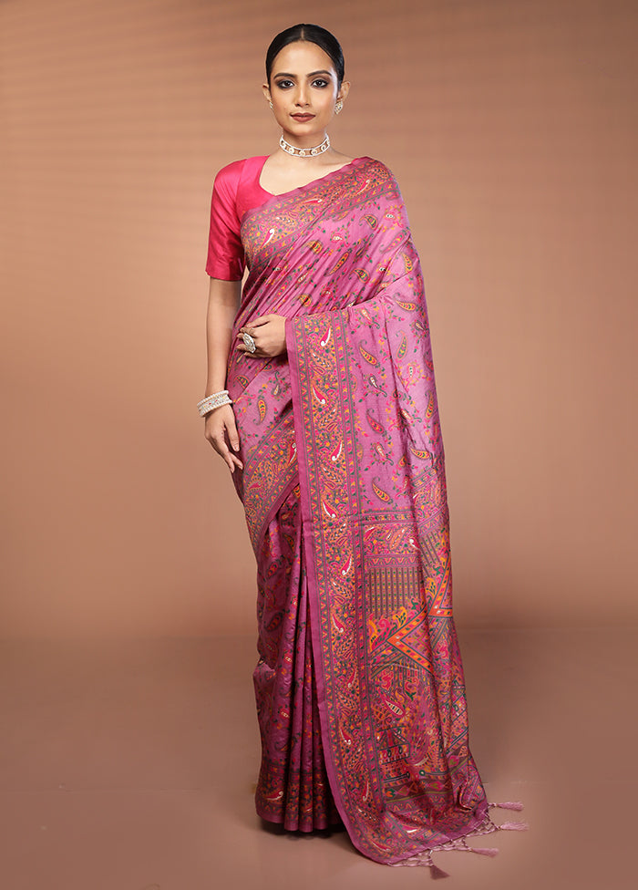 Pink Dupion Silk Saree With Blouse Piece