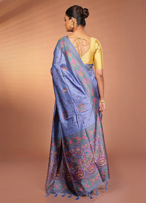 Blue Dupion Silk Saree With Blouse Piece