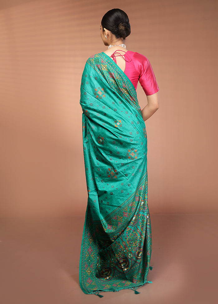 Green Dupion Silk Saree With Blouse Piece