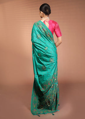 Green Dupion Silk Saree With Blouse Piece