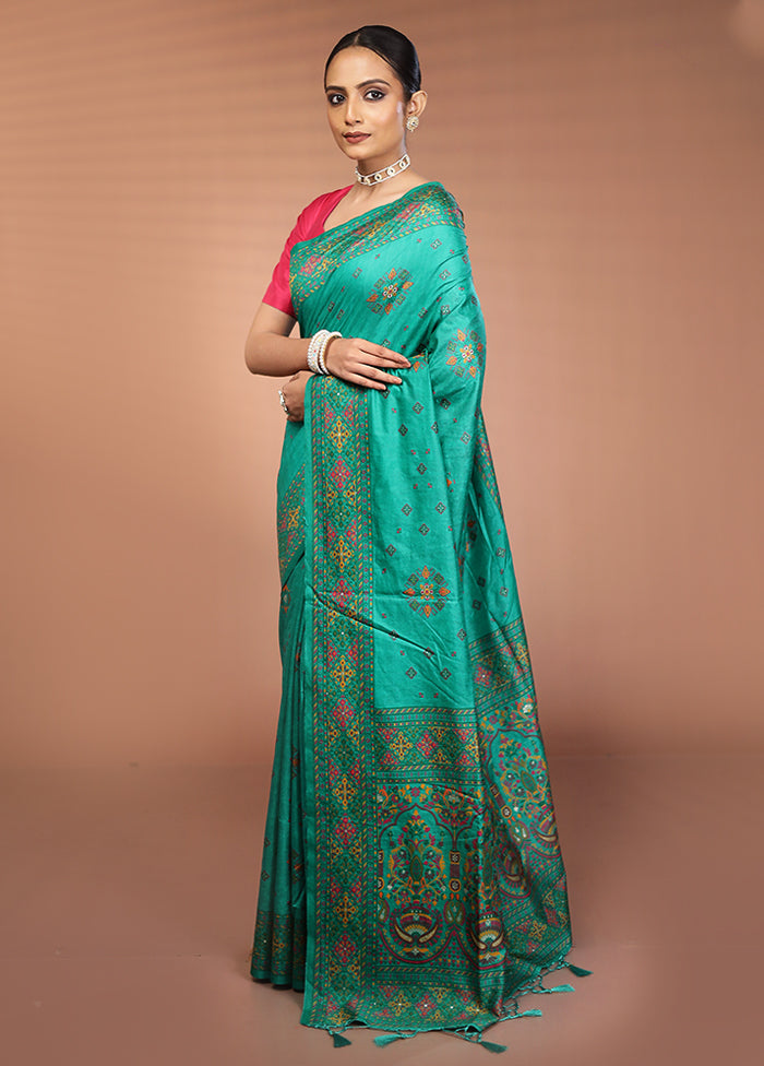 Green Dupion Silk Saree With Blouse Piece