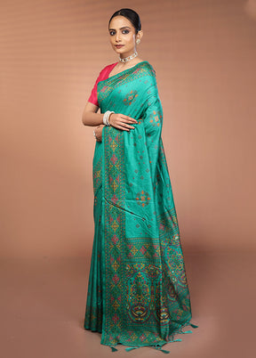 Green Dupion Silk Saree With Blouse Piece