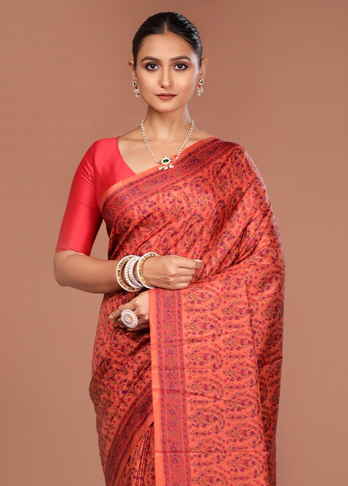 Yellow Handloom Printed Pure Silk Saree Without Blouse Piece