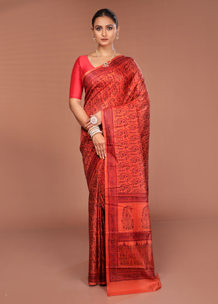 Yellow Handloom Printed Pure Silk Saree Without Blouse Piece