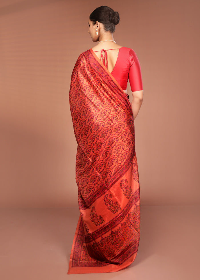 Yellow Handloom Printed Pure Silk Saree Without Blouse Piece