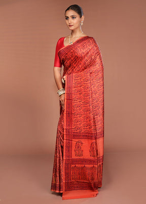 Yellow Handloom Printed Pure Silk Saree Without Blouse Piece