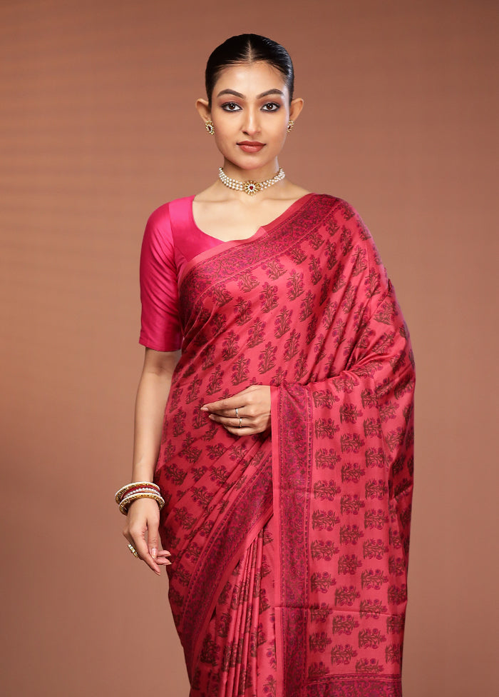 Red Printed Pure Silk Saree Without Blouse Piece