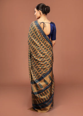 Cream Printed Pure Silk Saree Without Blouse Piece
