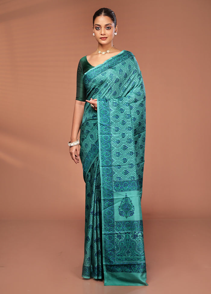 Green Printed Pure Silk Saree Without Blouse Piece