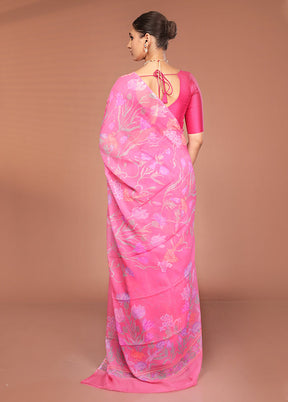 Pink Handloom Chiffon Pure Silk Saree With Blouse Piece