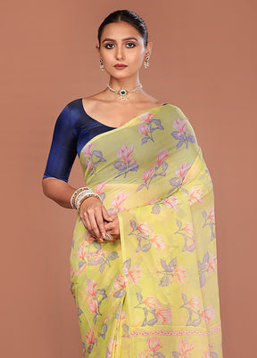 Green Handloom Chiffon Pure Silk Saree With Blouse Piece