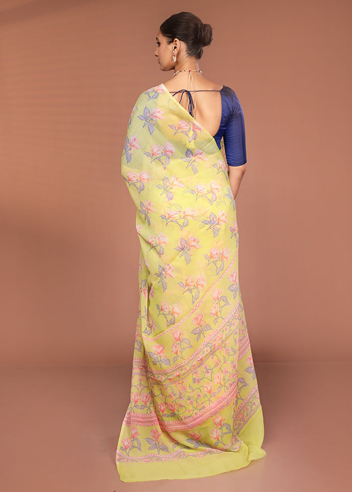 Green Handloom Chiffon Pure Silk Saree With Blouse Piece