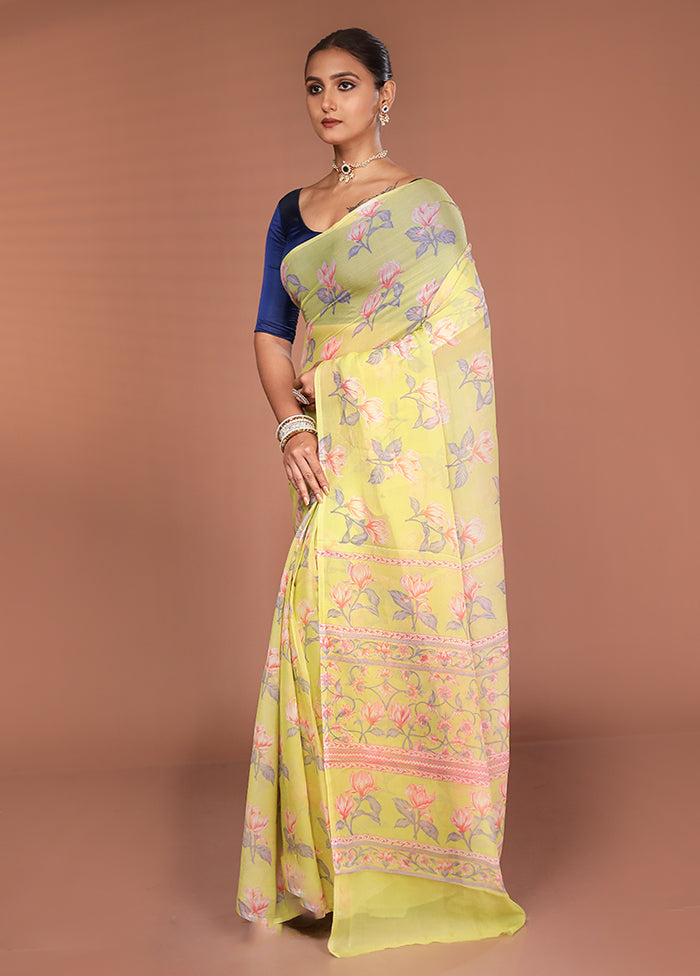 Green Handloom Chiffon Pure Silk Saree With Blouse Piece