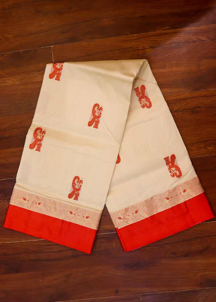 Cream Garad Pure Silk Saree Without Blouse Piece