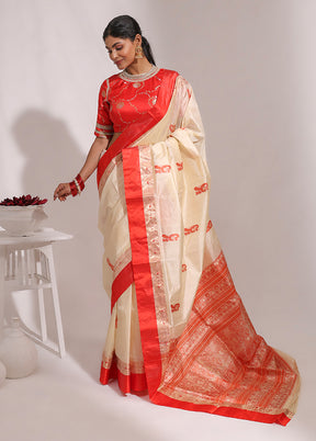 Cream Garad Pure Silk Saree Without Blouse Piece