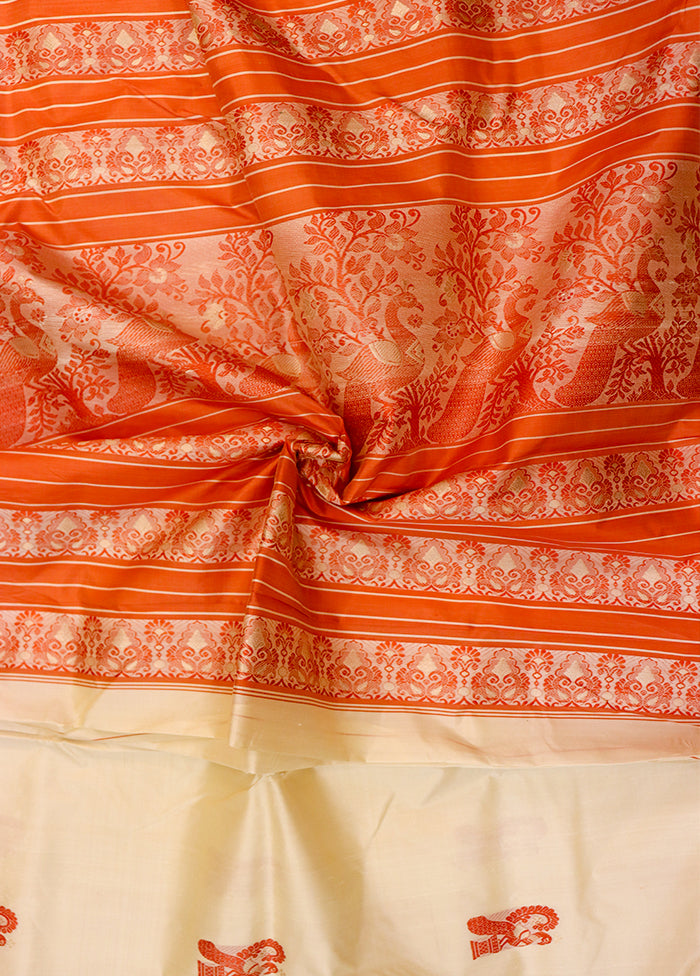 Cream Garad Pure Silk Saree Without Blouse Piece