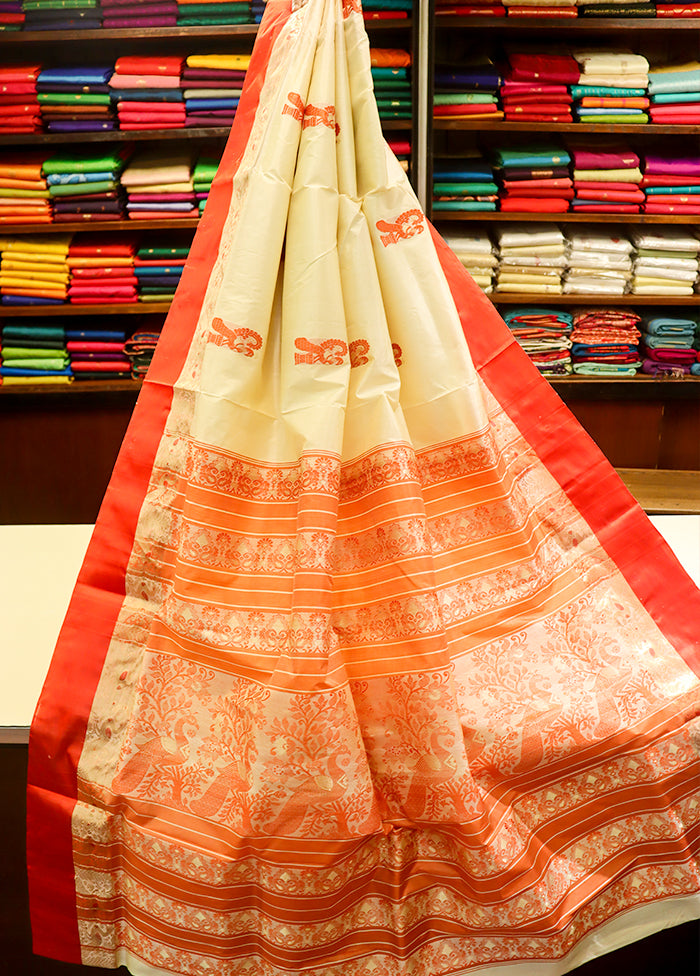 Cream Garad Pure Silk Saree Without Blouse Piece