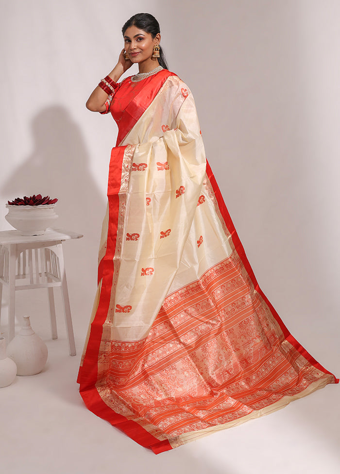 Cream Garad Pure Silk Saree Without Blouse Piece