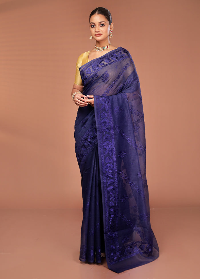 Blue Pure Cotton Saree With Blouse Piece