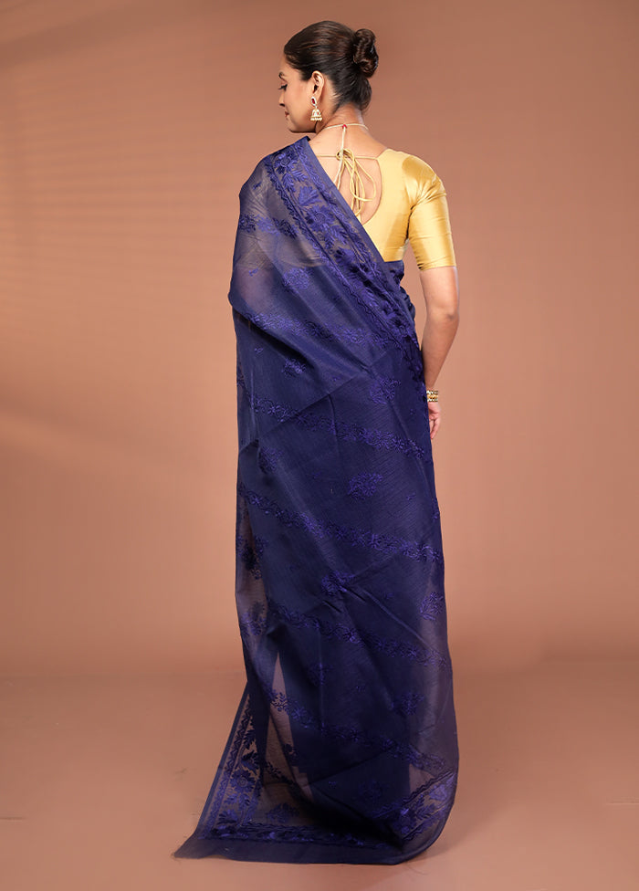 Blue Pure Cotton Saree With Blouse Piece