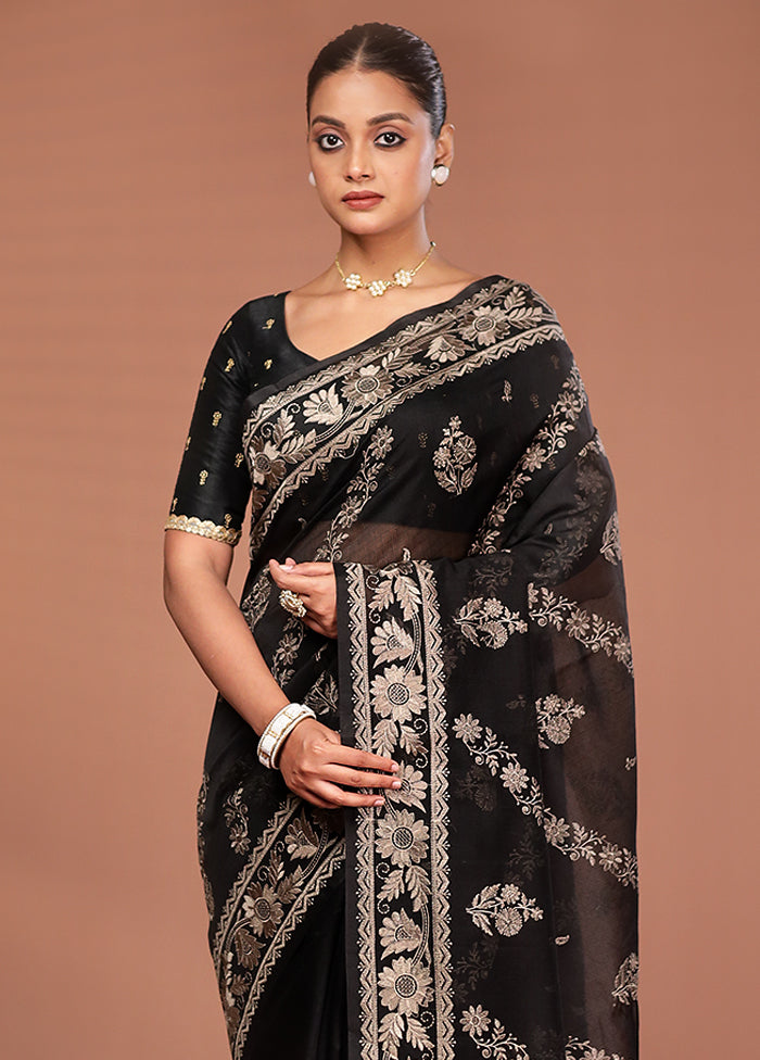 Black Pure Cotton Saree With Blouse Piece